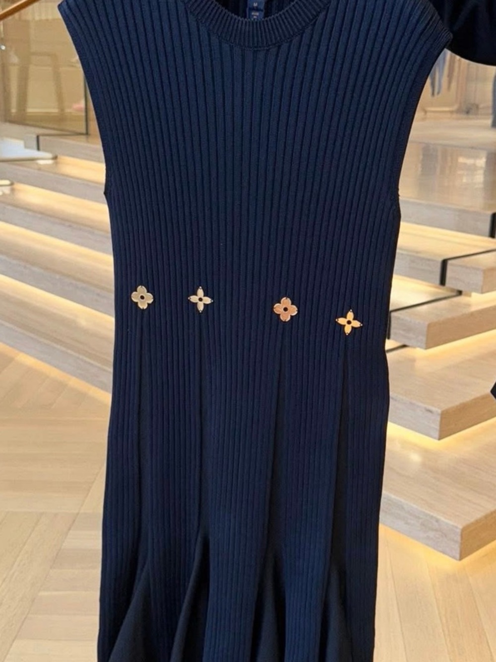 Louis Vuitton Navy Robe en maille à fleurs de Monogram